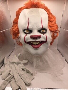 IT Clown Pennywise Adult Mask Collar Gloves Halloween Costume Stephen King Scary